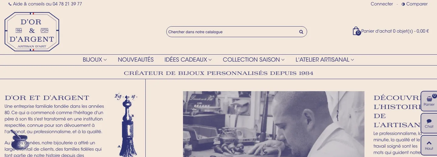 Page d'accueil de la boutique en ligne D'Or et D'Argent