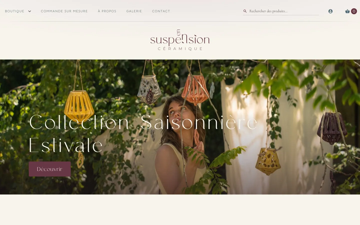 Page d'accueil de la boutique en ligne En Suspension Céramique