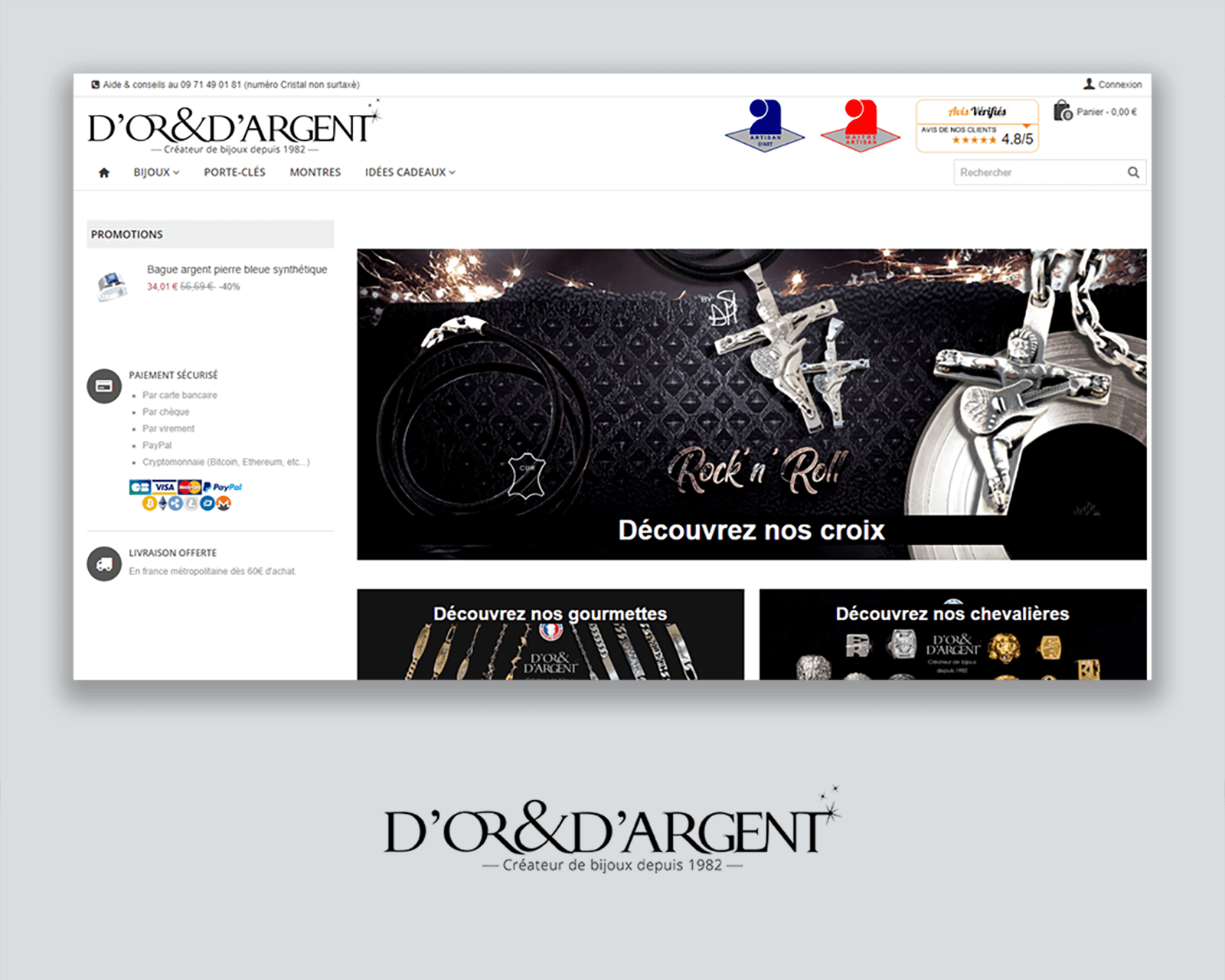 Site e-commerce D'Or et d'Argent refonte 2017