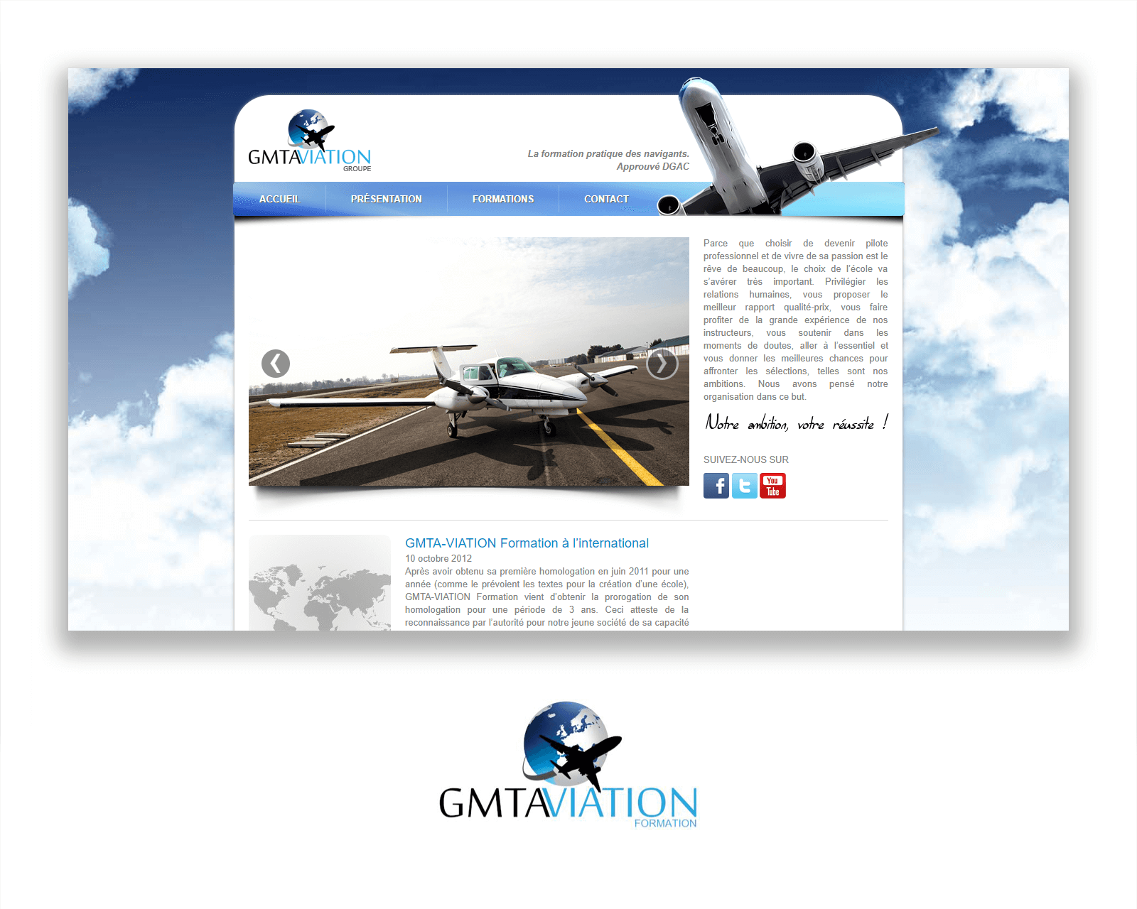 Site vitrine GMTAVIATION création et intégration design